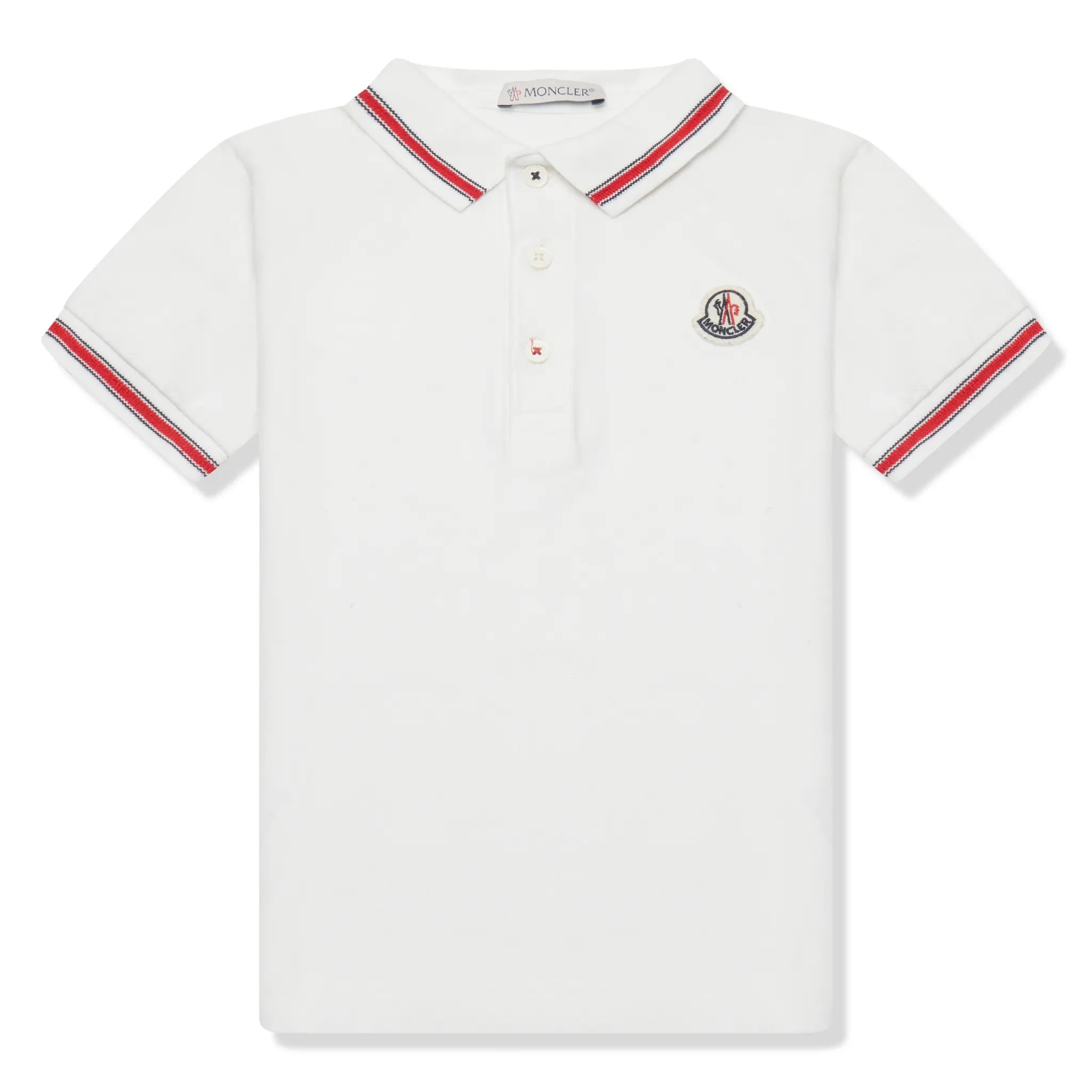 Front View of Preloved - Moncler Enfant Pique Cotton White Red Polo Shirt
